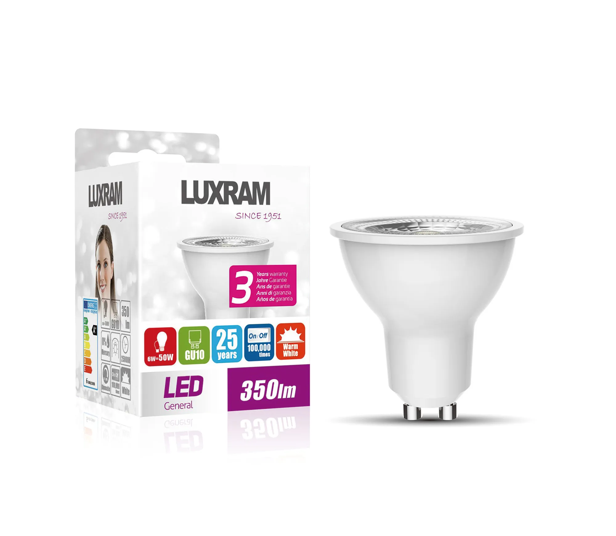 Focus LED GU10 Dimmable 5.5W 36° 3000K 360lm 760442063  Luxram Focus LED